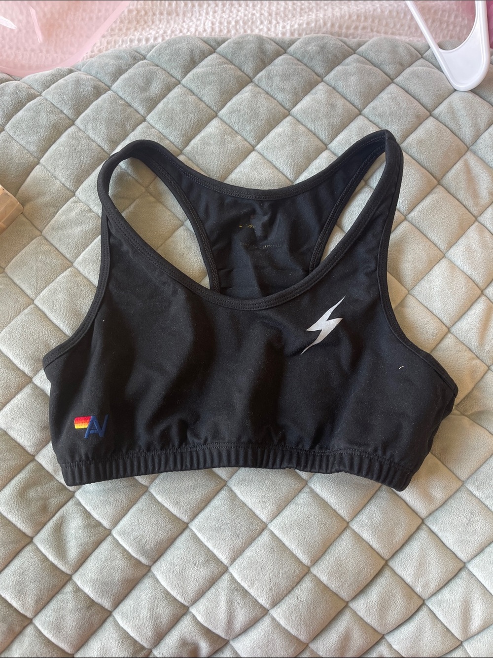 Aviator Nation Black Women's Racerback Sports Bra with Lightning Logo